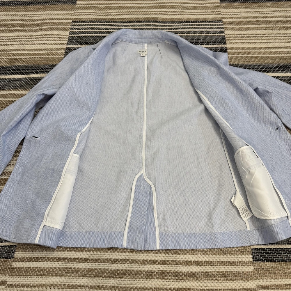 J Crew Blazer Women's 6 Blue Striped Seersucker Linen Blend Lightweight Relaxed - Picture 8 of 15